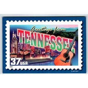 Greetings From Tennessee Large Letter Chrome Postcard USPS 2001 Guitar Buildings